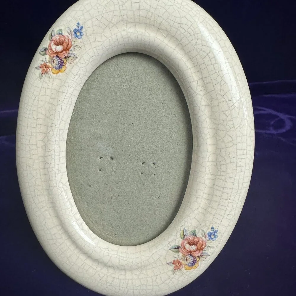 Vintage Small Ceramic Oval Picture Photo Frame Flowers Floral 4